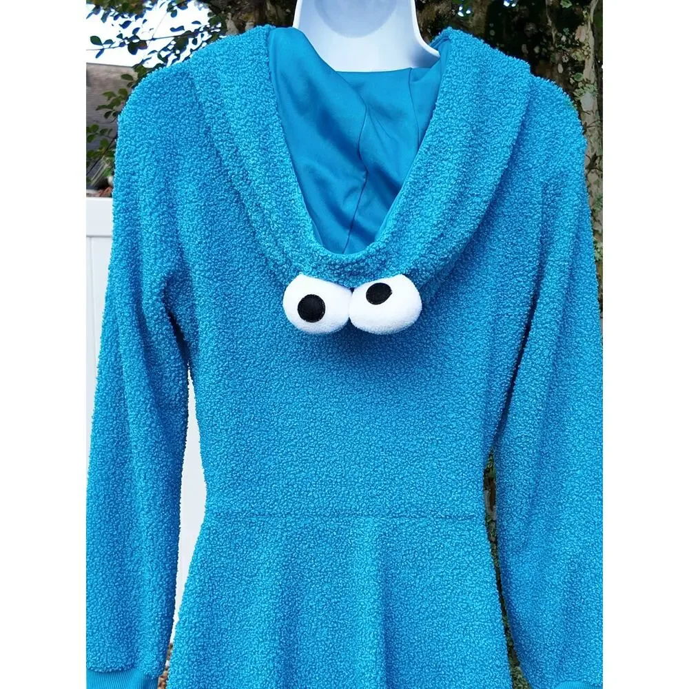 Cookie Monster Sherpa Hooded Dress Womens M Sesame Street Spirit Halloween
